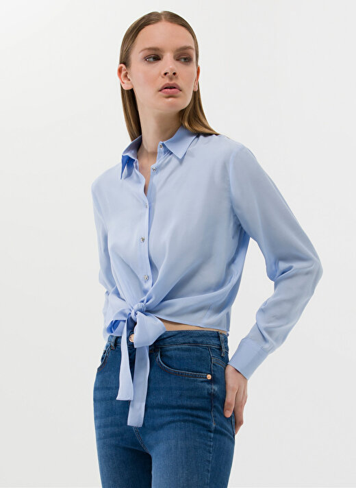 Pierre Cardin Regular Fit Gömlek Yaka Düz İndigo Kadın Gömlek LISA 1