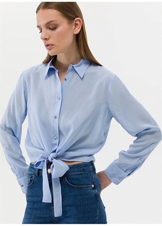 Pierre Cardin Regular Fit Gömlek Yaka Düz İndigo Kadın Gömlek LISA 2