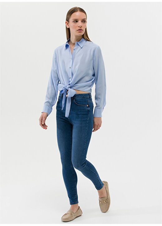 Pierre Cardin Regular Fit Gömlek Yaka Düz İndigo Kadın Gömlek LISA 4