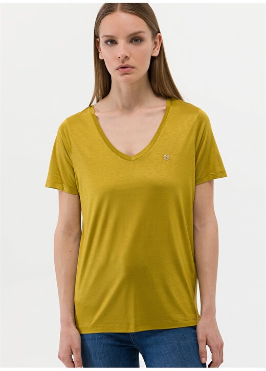 Pierre Cardin Geniş Yaka Düz Yeşil Kadın T-Shirt NEOMI 2