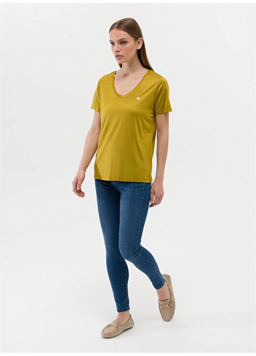 Pierre Cardin Geniş Yaka Düz Yeşil Kadın T-Shirt NEOMI 4