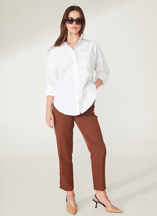 Pierre Cardin Oversized Gömlek Yaka Düz Beyaz Kadın Gömlek NENAB 4