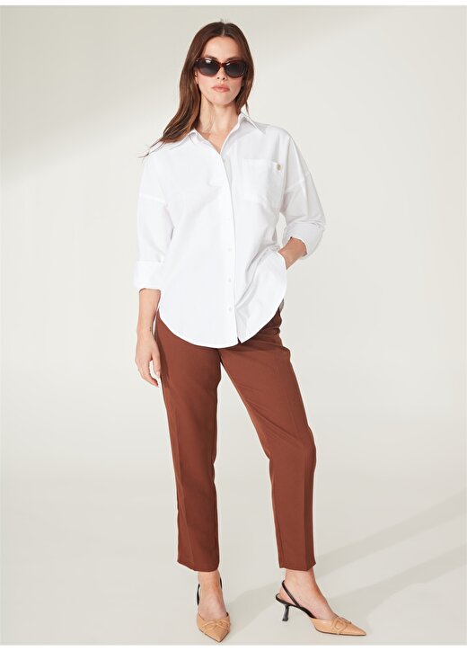 Pierre Cardin Oversized Gömlek Yaka Düz Beyaz Kadın Gömlek NENAB 4