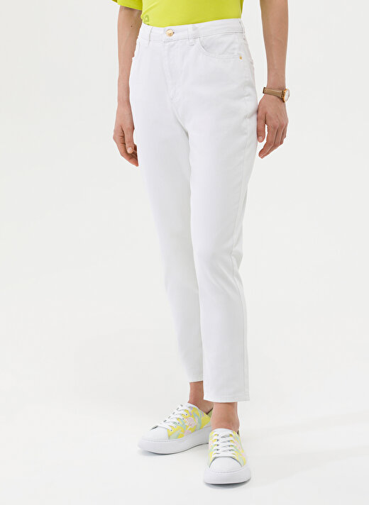 Pierre Cardin Yüksek Bel Normal Paça Mom Fit Beyaz Kadın Denim Pantolon LUNA 2