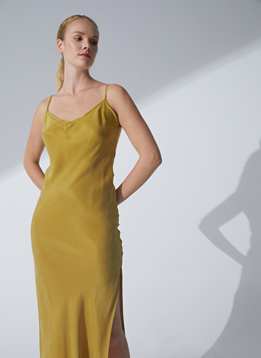 Pierre Cardin Yeşil Kadın V Yaka Slim Fit Elbise RUBENS    3