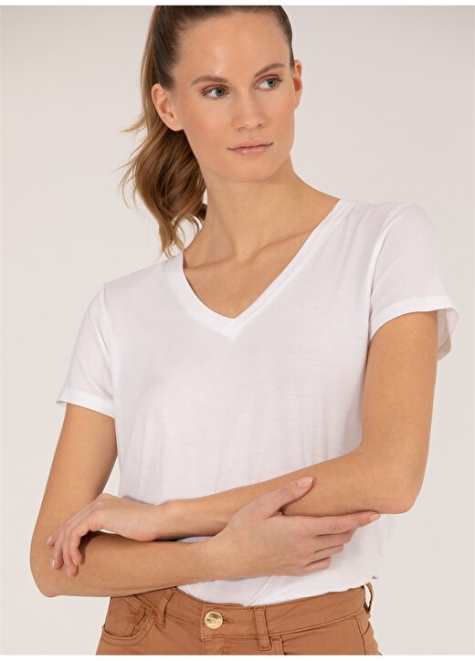 Pierre Cardin V Yaka Beyaz Kadın T-Shirt RIEN-VT 4