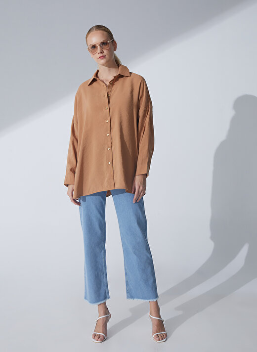 Pierre Cardin Oversized Gömlek Yaka Düz Taba Kadın Gömlek SCARLET 1