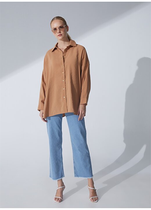 Pierre Cardin Oversized Gömlek Yaka Düz Taba Kadın Gömlek SCARLET 1