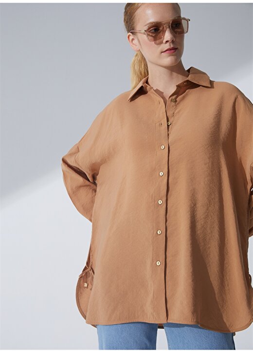 Pierre Cardin Oversized Gömlek Yaka Düz Taba Kadın Gömlek SCARLET 2