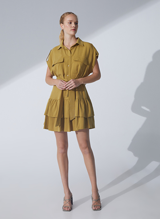 Pierre Cardin Yeşil Kadın Dik Yaka Kısa Kol Elbise SELIPA    2
