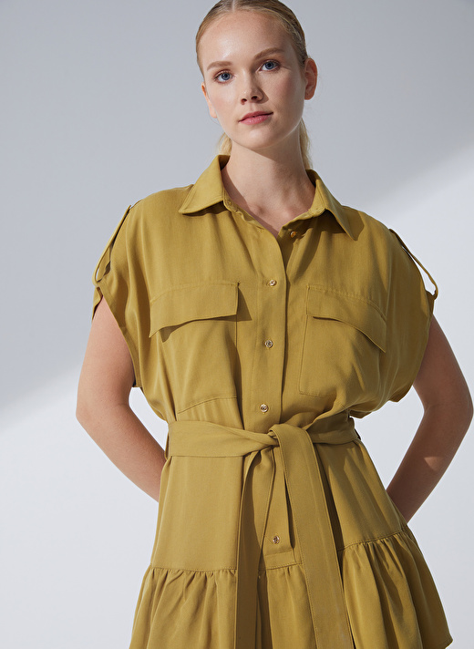 Pierre Cardin Yeşil Kadın Dik Yaka Kısa Kol Elbise SELIPA    3