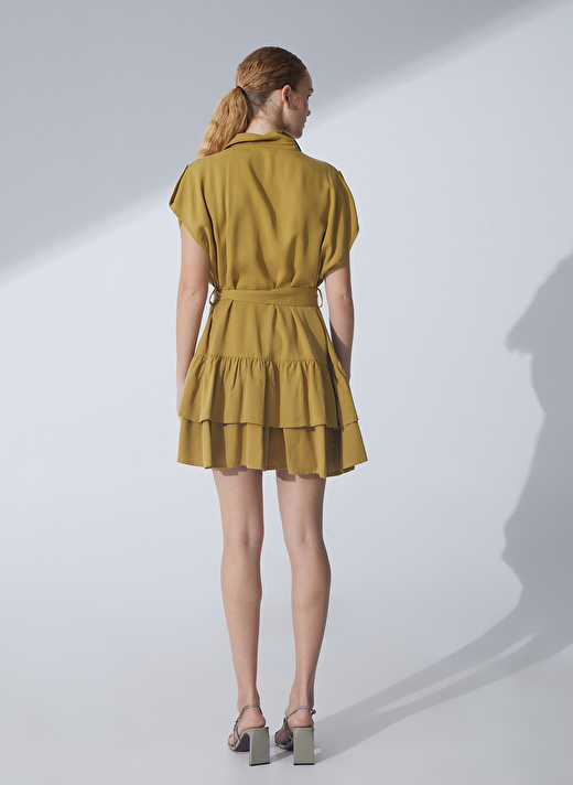 Pierre Cardin Yeşil Kadın Dik Yaka Kısa Kol Elbise SELIPA    4
