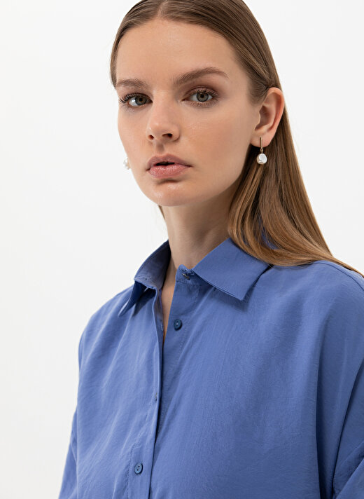 Pierre Cardin Oversized Gömlek Yaka Düz Mavi Kadın Gömlek SCARLET 3