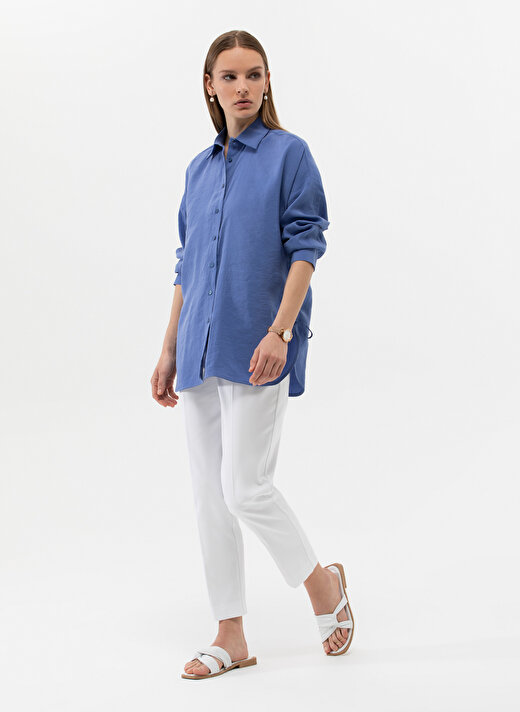 Pierre Cardin Oversized Gömlek Yaka Düz Mavi Kadın Gömlek SCARLET 4