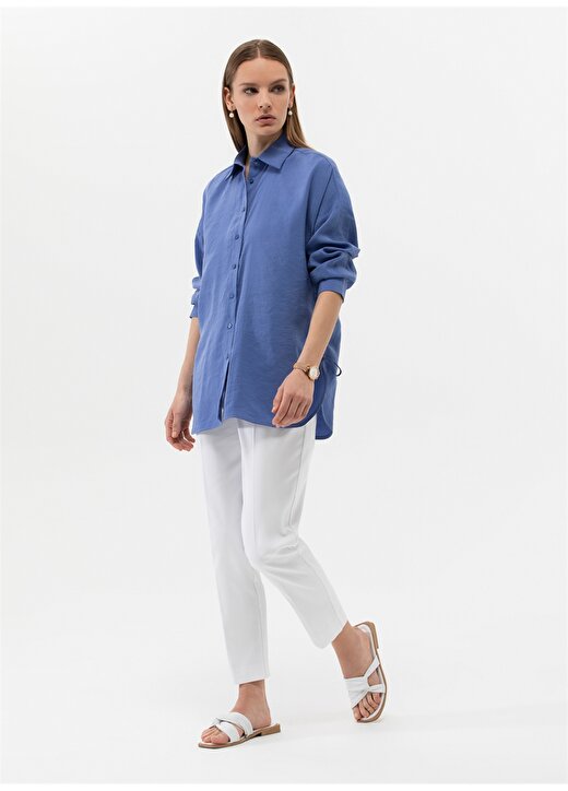 Pierre Cardin Oversized Gömlek Yaka Düz Mavi Kadın Gömlek SCARLET 4