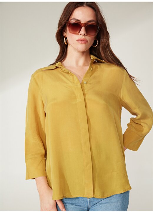 Pierre Cardin Comfort Fit Gömlek Yaka Düz Yeşil Kadın Gömlek SHERY 3