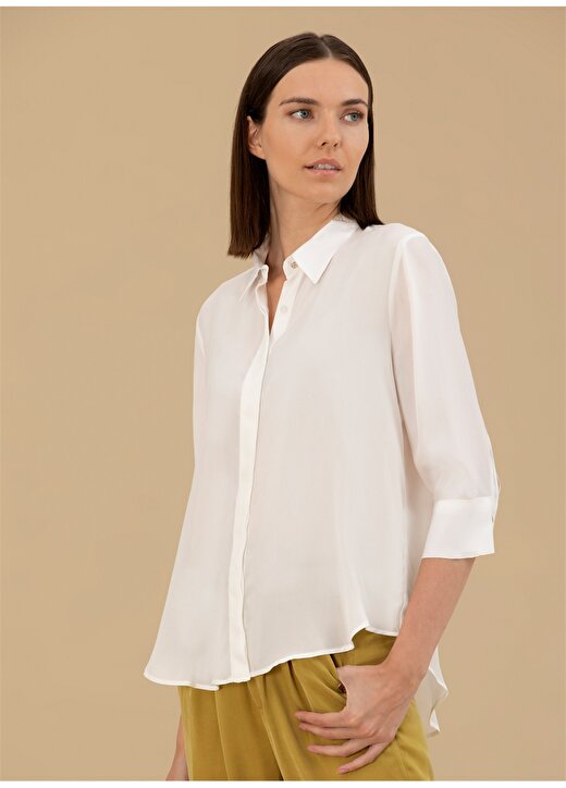 Pierre Cardin Comfort Fit Gömlek Yaka Düz Beyaz Kadın Gömlek SHERY 2