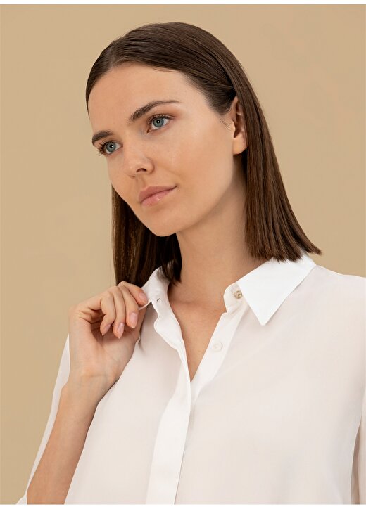Pierre Cardin Comfort Fit Gömlek Yaka Düz Beyaz Kadın Gömlek SHERY 3