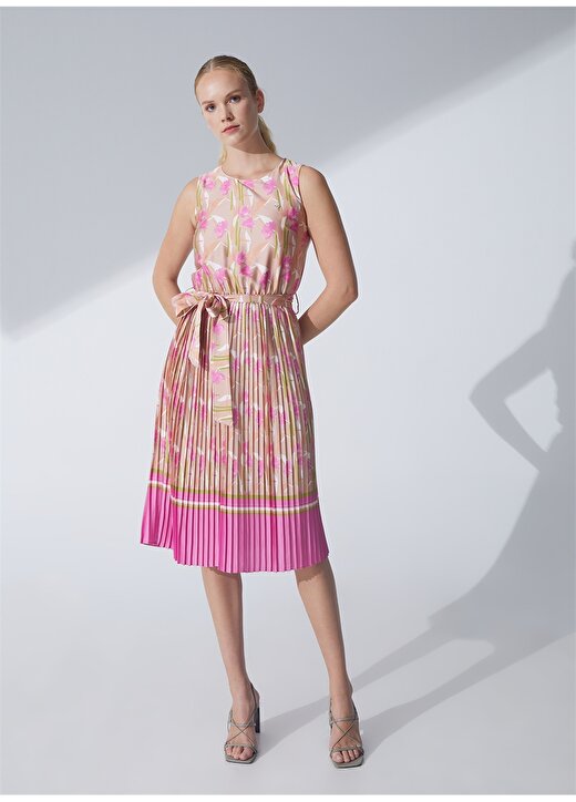 Pierre Cardin Gömlek Yaka Baskılı Pembe Diz Altı Kadın Elbise VANY023Y 2
