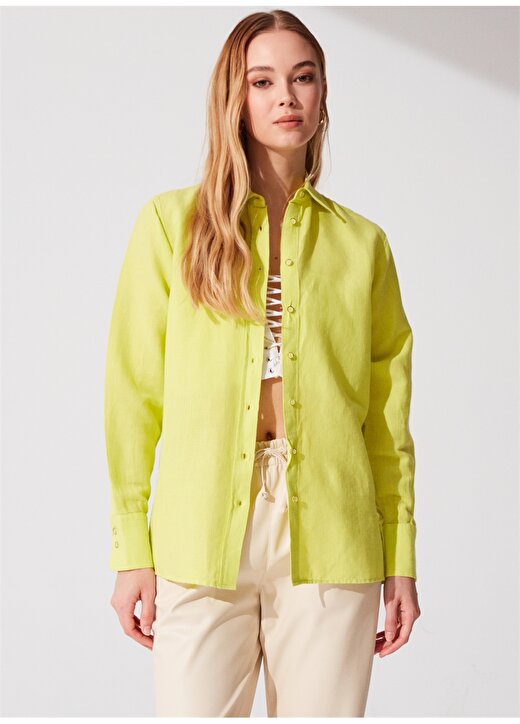 Pierre Cardin Comfort Fit Gömlek Yaka Düz Yeşil Kadın Gömlek KETO 2