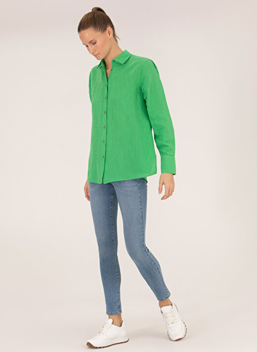 Pierre Cardin Comfort Fit Gömlek Yaka Düz Zümrüt Yeşili Kadın Gömlek KETO 4