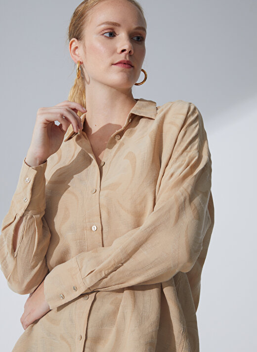Pierre Cardin Oversized Gömlek Yaka Jakarlı Bej Kadın Gömlek HEMDEM 4