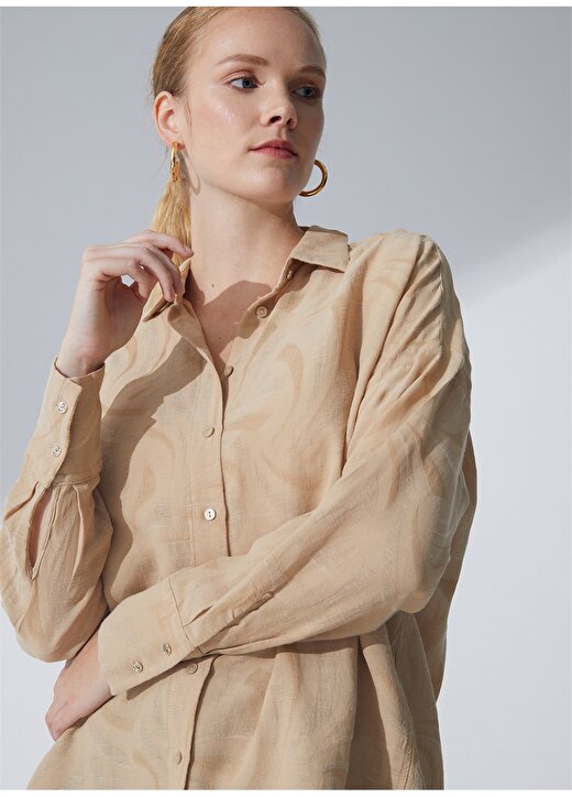 Pierre Cardin Oversized Gömlek Yaka Jakarlı Bej Kadın Gömlek HEMDEM 4