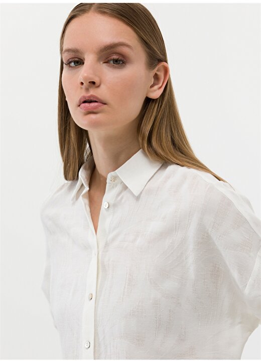 Pierre Cardin Oversized Gömlek Yaka Jakarlı Ekru Kadın Gömlek HEMDEM 3