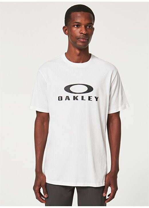 Oakley Bisiklet Yaka Baskılı Beyaz - Siyah Erkek T-Shirt FOA402167 O BARK 2.0 1
