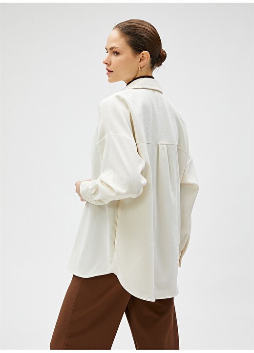 Koton Oversize Gömlek Yaka Düz Kırık Beyaz Kadın Gömlek 4WAK60010PW 4