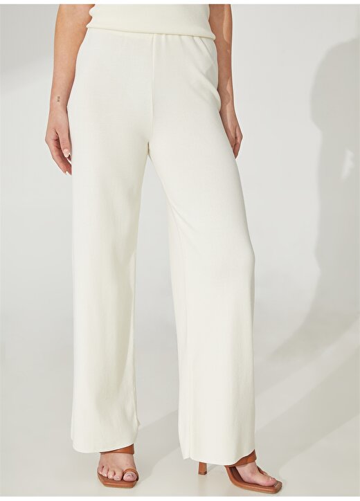 Akep Yüksek Bel Normal Beyaz Kadın Pantolon PTKD01016 3