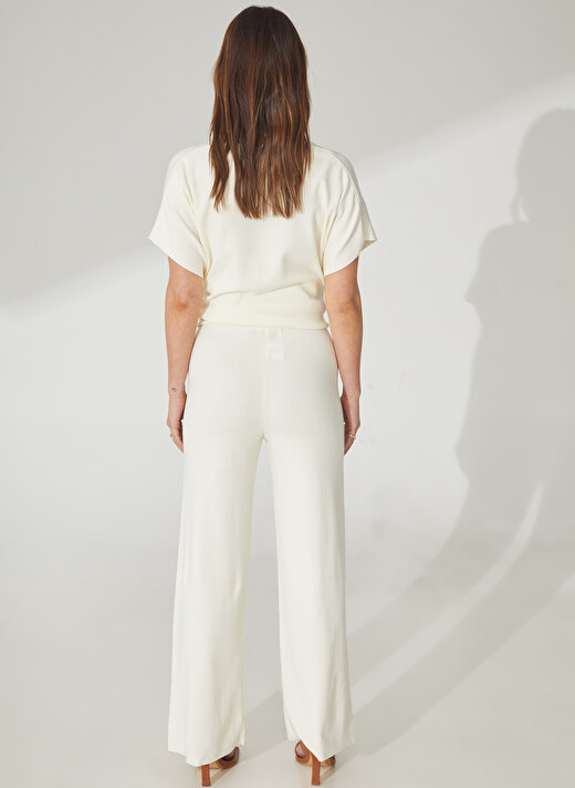 Akep Yüksek Bel Normal Beyaz Kadın Pantolon PTKD01016 4