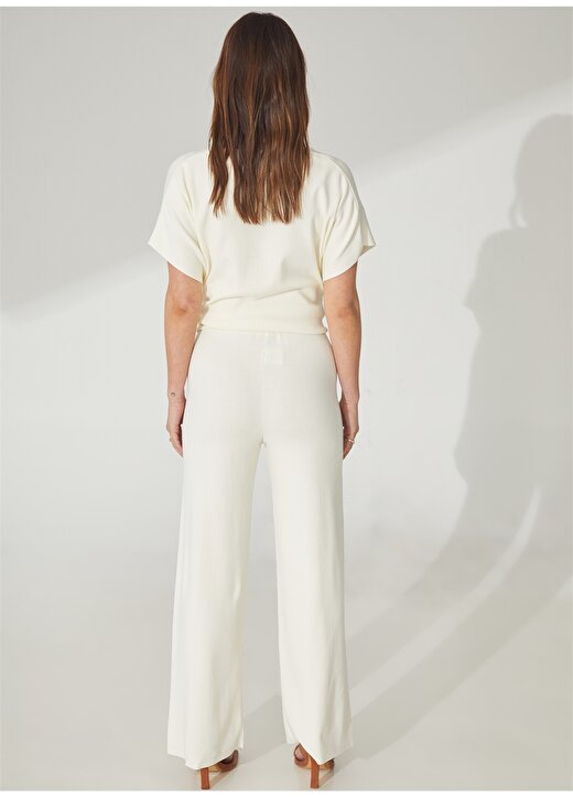 Akep Yüksek Bel Normal Beyaz Kadın Pantolon PTKD01016 4