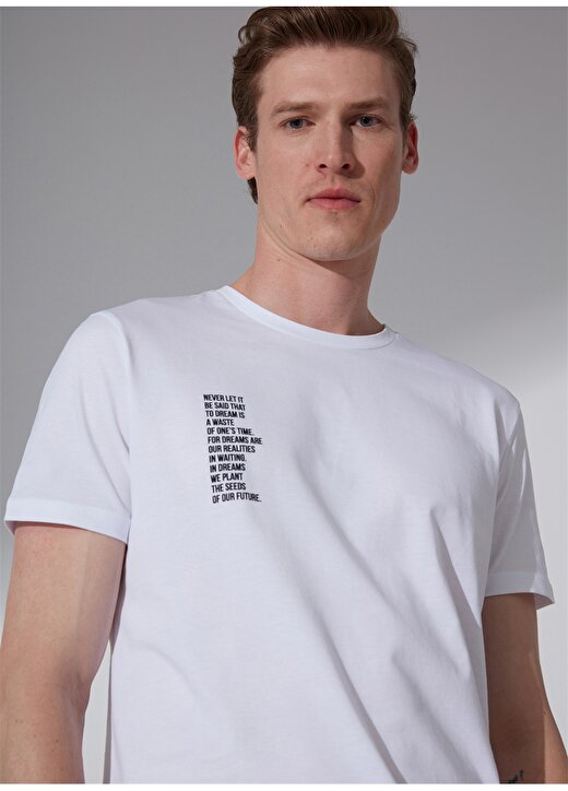 People By Fabrika Bisiklet Yaka Baskılı Beyaz Erkek T-Shirt M012 1