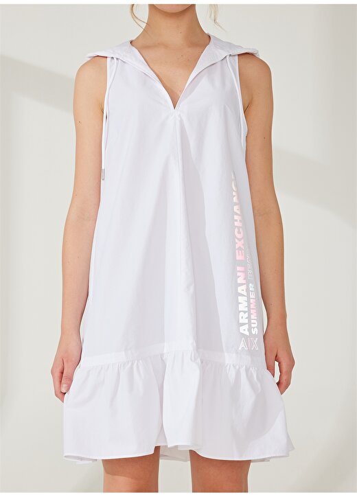 Armani Exchange V Yaka Düz Beyaz Diz Üstü Kadın Elbise 3RYA25 4