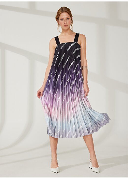 Armani Exchange Kare Yaka Desenli Çok Renkli Diz Altı Kadın Elbise 3RYA19 1