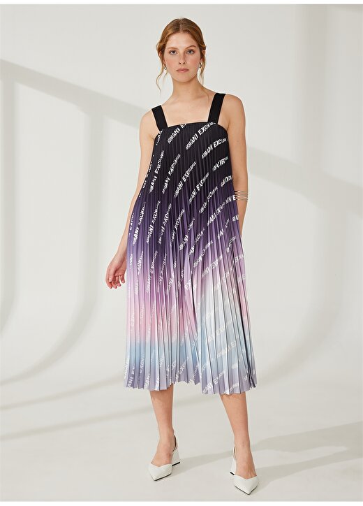 Armani Exchange Kare Yaka Desenli Çok Renkli Diz Altı Kadın Elbise 3RYA19 3