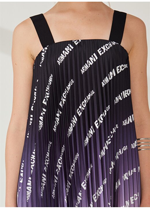 Armani Exchange Kare Yaka Desenli Çok Renkli Diz Altı Kadın Elbise 3RYA19 4