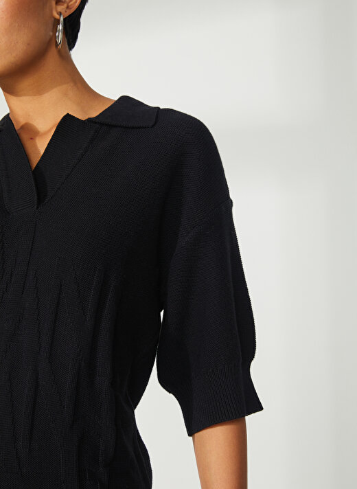 Armani Exchange Polo Yaka Düz Siyah Kadın T-Shirt 3RYM1E 4