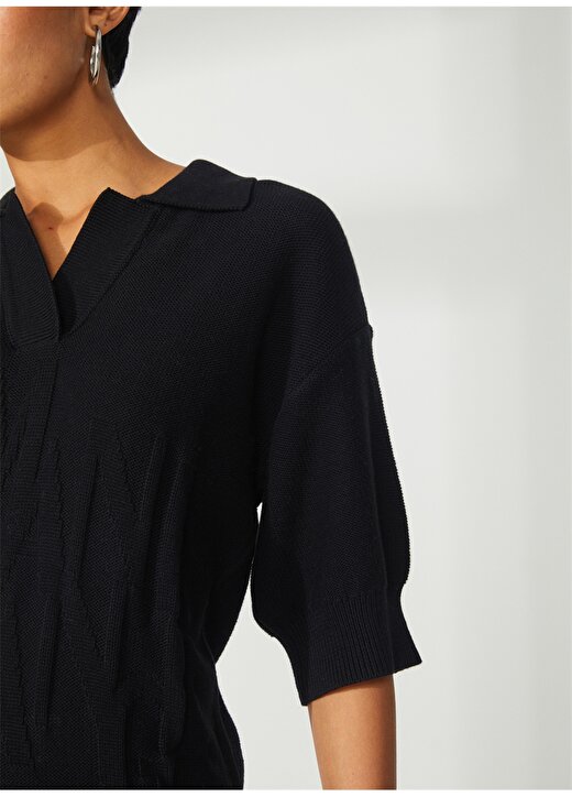 Armani Exchange Polo Yaka Düz Siyah Kadın T-Shirt 3RYM1E 4