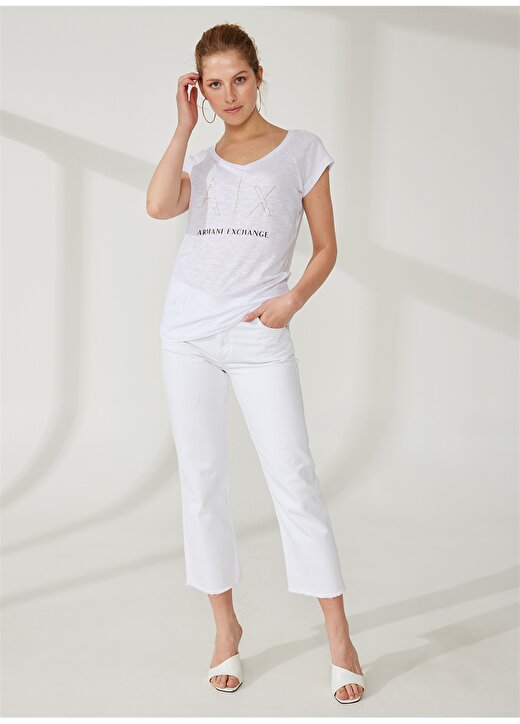 Armani Exchange Baskılı Beyaz Kadın T-Shirt 3RYTFF 3