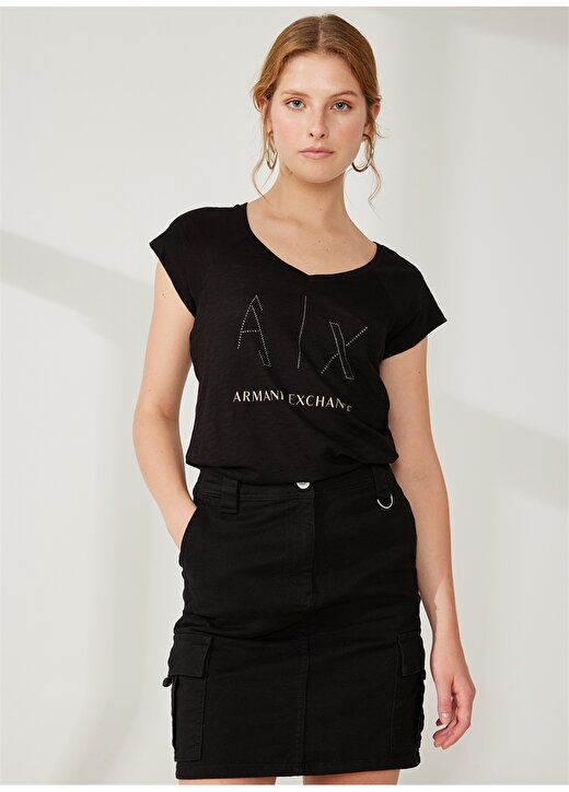 Armani Exchange Baskılı Siyah Kadın T-Shirt 3RYTFF 1