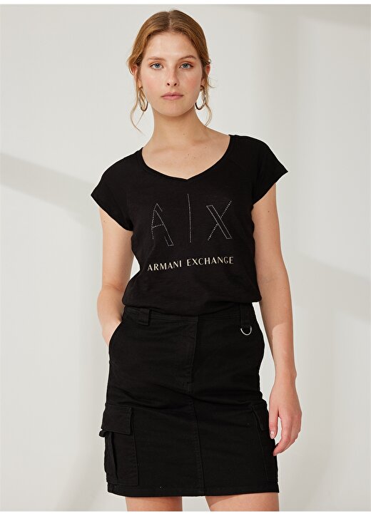 Armani Exchange Baskılı Siyah Kadın T-Shirt 3RYTFF 3