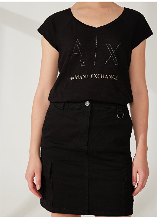 Armani Exchange Baskılı Siyah Kadın T-Shirt 3RYTFF 4