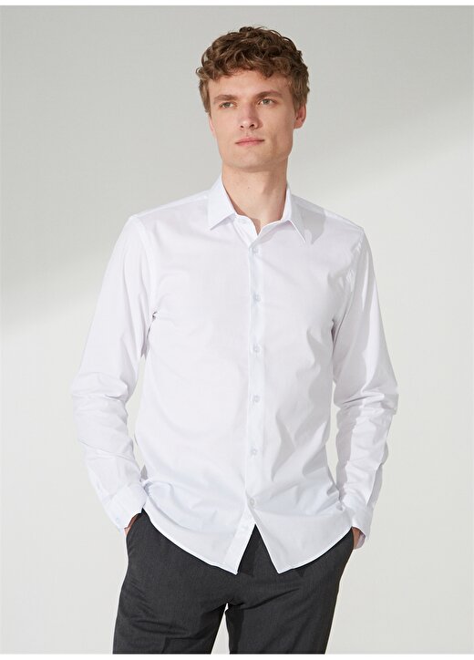 People By Fabrika Slim Fit Klasik Gömlek Yaka Düz Beyaz Erkek Gömlek 23GM09 1