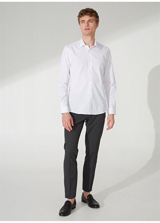 People By Fabrika Slim Fit Klasik Gömlek Yaka Düz Beyaz Erkek Gömlek 23GM09 2