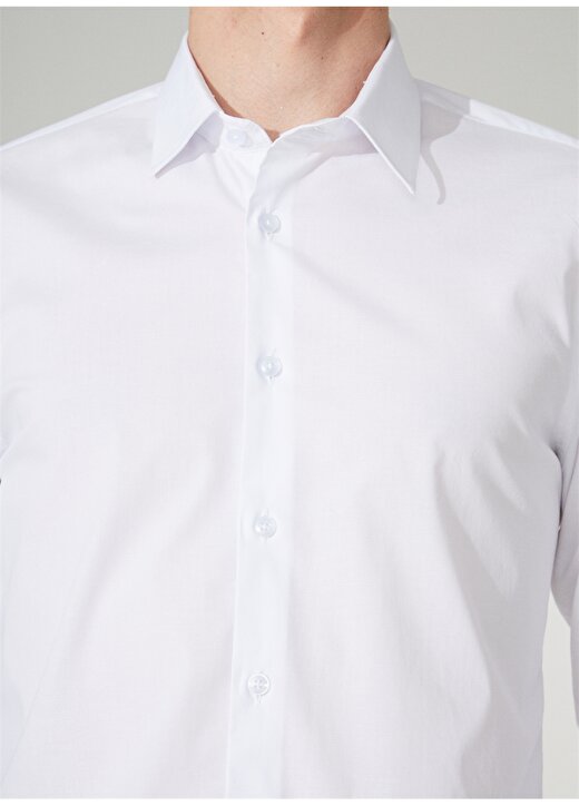 People By Fabrika Slim Fit Klasik Gömlek Yaka Düz Beyaz Erkek Gömlek 23GM09 4