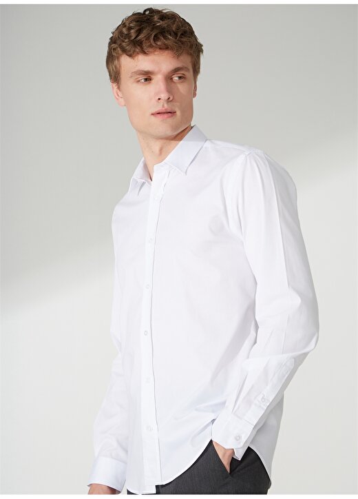 People By Fabrika Normal Düğmeli Yaka Düz Beyaz Erkek Gömlek 23GM05 1