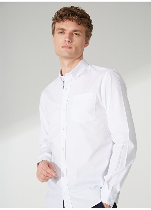 People By Fabrika Normal Düğmeli Yaka Düz Beyaz Erkek Gömlek 23GM06 1