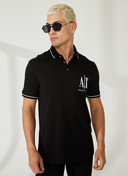 Armani Exchange Düz Siyah Erkek Polo T-Shirt 8NZFPA 1200-BLACK 3